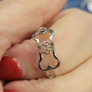 Dog Bone Paw Silver Tone Ring
